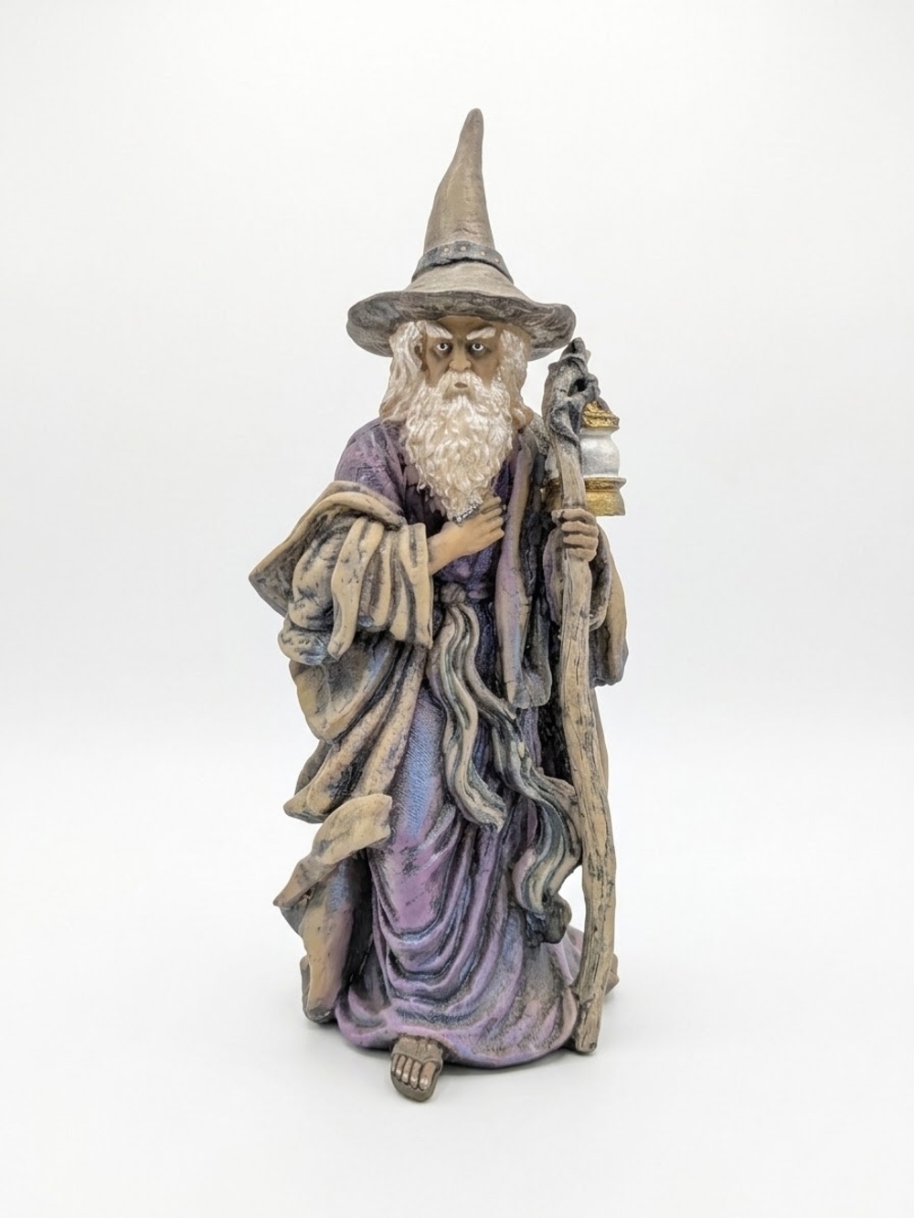 Vintage Wizard Figurine with Lantern & Staff 9" Resin Statue